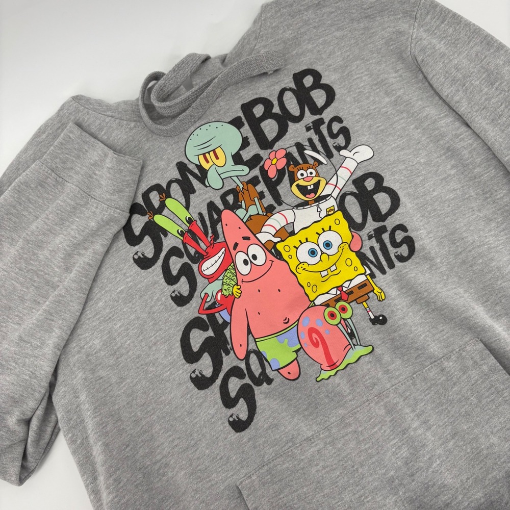 Spongebob Squarepants Characters Heather Gray‎ Hoodie Sweatshirt L/G (11-13)